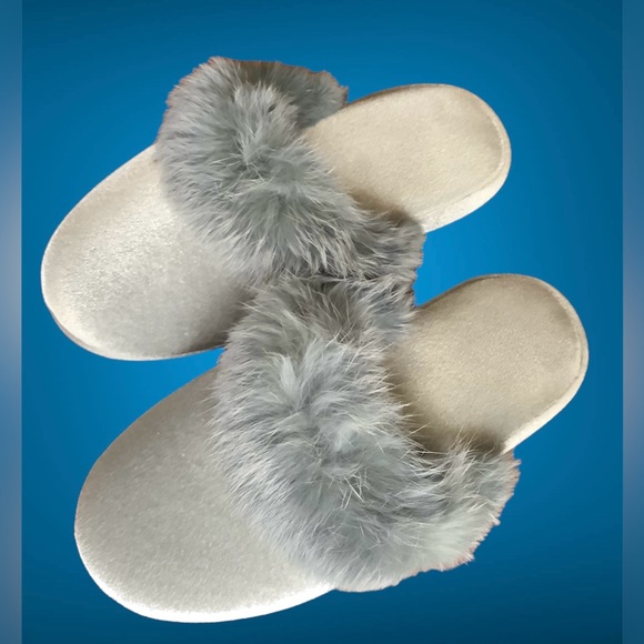 Silver Grey Fur Trimmed House Shoes - Picture 2 of 3